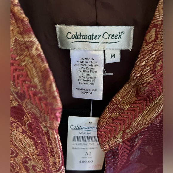 NWT Coldwater Creek Red Gold Patchwork Frog Closure Velvet Vest Women Size M - Picture 2 of 8